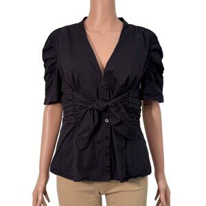 Vintage Bebe Women’s Large Black V-Neck Button Down Front Knot Detail